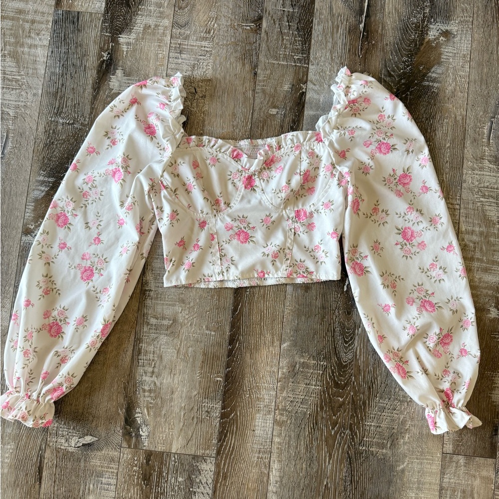 SHEIN Pink Floral Long Sleeve Blouse